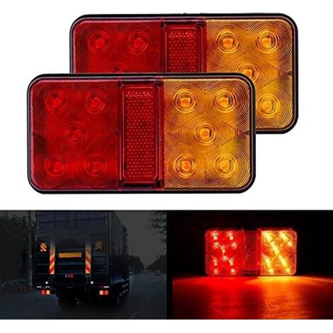 2PCS Feux Arrières LED Multifonctionnel Feux Remorque LED 12V Étanche Clignotant de Position Stationnement pour Camion Remorque Caravane Tracteur