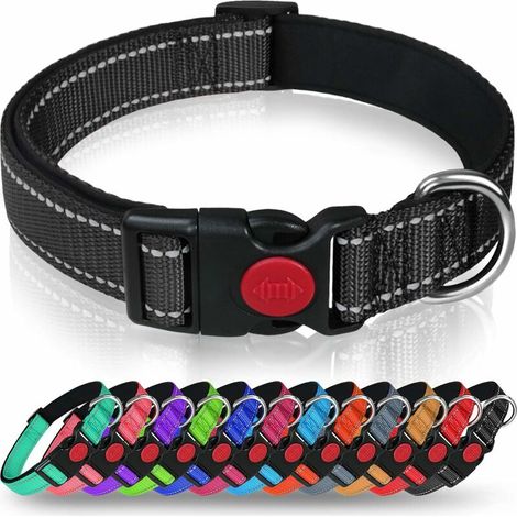 Klassisches, verstellbares, reflektierendes Nylonhalsband mit weicher, atmungsaktiver Netzpolsterung für große Hunde, Größe L, Schwarz – Fei Yu