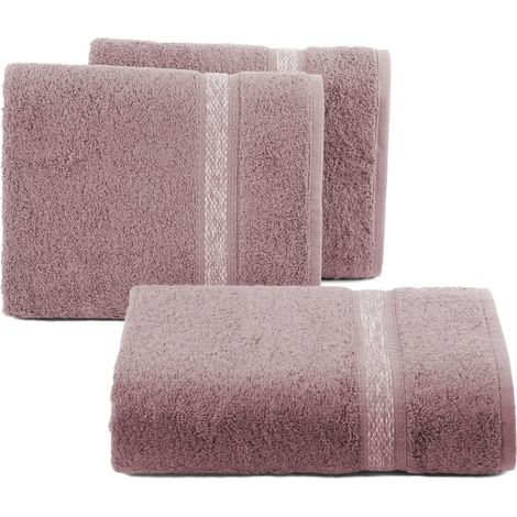 Asciugamano 30x50 Altea rosa cipria con bordo decorativo e riga in spugna melange 500 g/m2 Eurofirany (1/5)
