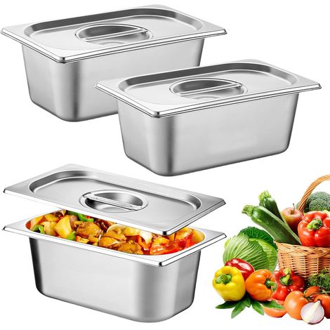Lot 3 bacs inox rectangulaires 17,6×10,8 cm, plats four/cuisson/grill, service gâteaux/plats. (1/5)