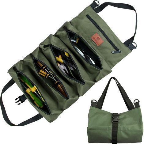 Sac à Roulettes pour Outils, Sac à Outils en Toile pour Clés à Molette, Sac à Roulettes Polyvalent avec 5 Poches à Fermeture éclair, Idéal pour les Plombiers et les électriciens (Vert) (1/5)