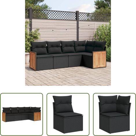 vidaXL Canapé en résine - Salon de jardin 5 pcs avec coussins noir résine tressée (1/5)