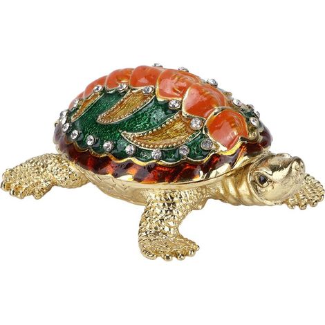 Schmuckkästchen in Schildkrötenform mit bemalten, galvanisierten Strasssteinen, Aufbewahrungsmöglichkeiten für Ohrringe und Halsketten (1/5)