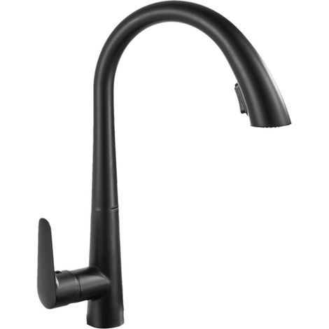 Robinet cuisine pivotant 360° avec douchette extractible, 2 modes jet, bec haut, valve céramique, flexibles eau chaude/froide inclus (1/5)
