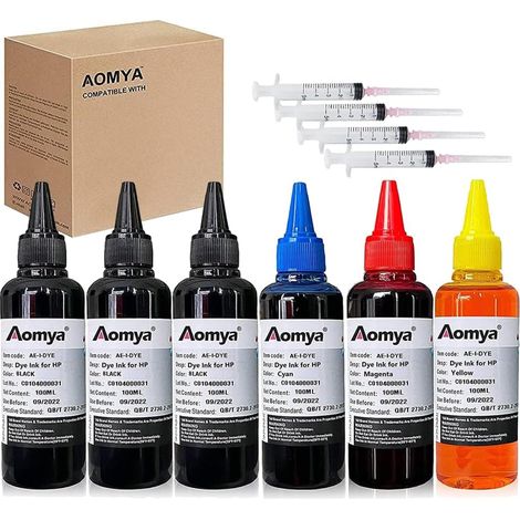 Kit de Recharge d'encre 6x100 ML Compatible avec HP 61 60 62 63 932 933 934 940 950 951 952 301 302 303 304 305 307 Cartouche d'encre Rechargeable Système CIS CISS avec 4 seringues, 3BK+CMY, 600ML (1/5)