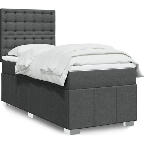 Boxspringbett mit Matratze Dunkelgrau 90x190 cm Stoff