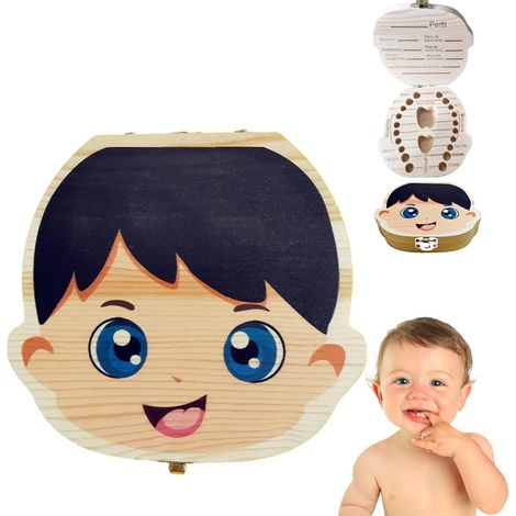 Boîte en bois peinte pour dent de lait, porte-dent de lait pour enfants garçons filles, coffret souvenir bébé, cadeau naissance anniversaire. (1/5)