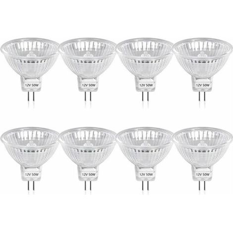50W GU5.3 MR16 Ampoule Halogène Dimmable, DC 12V Basse Tension 2 Broches Base Spotlight Réflecteur Ampoules, 800 Lumen, Blanc Chaud 2800K(8-PCS) (1/5)