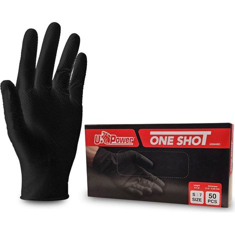 Guanti monouso in nitrile neri con superficie diamantata, 8g, U-Power - 50 pezzi - taglia 7