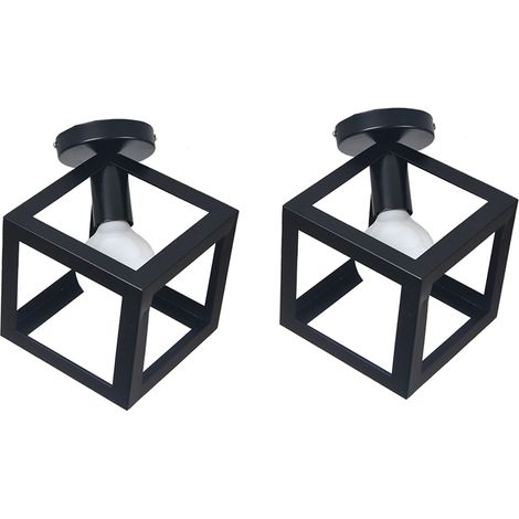 Plafonnier Moderne Lampe de Plafon en Métal Lustre Suspension Abat-jour Géométrie pour Salon Café Noir - 2Pcs (1/5)
