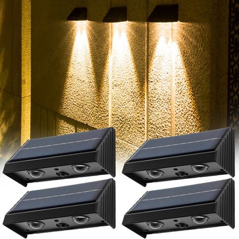 Lot de 4 lampes solaires d'extérieur, étanches, pour clôture, du crépuscule à l'aube, décoration murale extérieure pour mur, rail, porche, jardin (1/5)