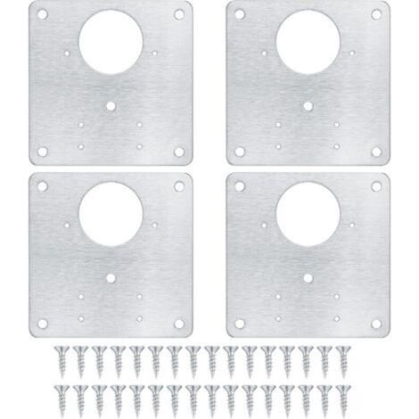 Reparaturplatte für Scharniere und Küchenschranktüren mit Löchern, verdeckte Edelstahlplatte mit Schrauben für Holz, Regale und Türen (4 Stück) - Crezuo