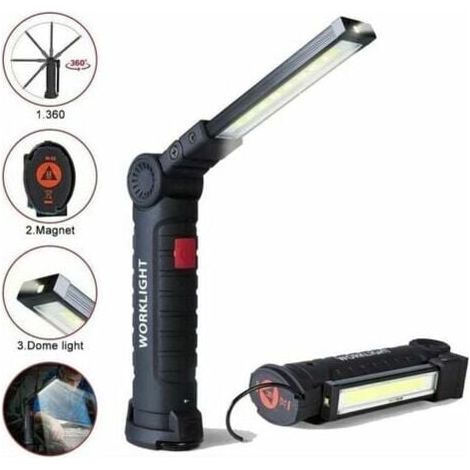 Lampe de travail LED rechargeable avec 800 lumens, base magnétique, 5 modes pour garage, camping, urgences, lampe torche baladeuse LED. (1/4)