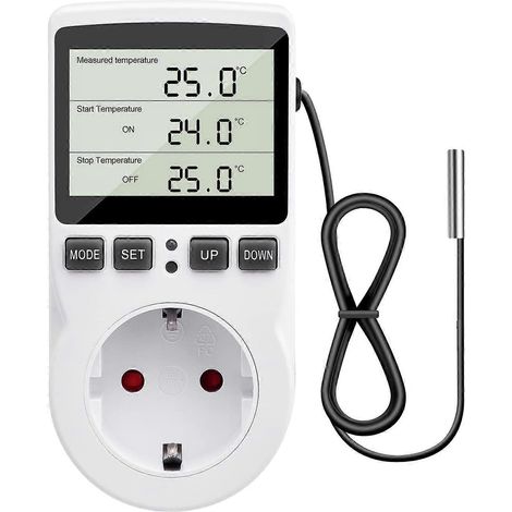 Régulation de température 230 V avec capteur, prise thermostatique numérique avec écran LCD (1/5)