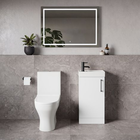 Napoli Cube Gloss White 400mm Single Door Vanity Unit and Jubilee Toilet Suite with Align Basin - 400mm - Matt Black 160mm Handle