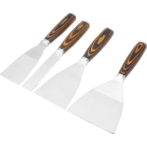 Kit de finition pour plaques de plâtre 4 pièces, racloir à enduit en acier inoxydable et bois de hêtre, outil manuel (1/5)