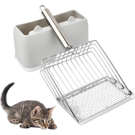 Cat Litter Scoop, Stainless Steel Cat Litter Scoops with Plastic Storage Base, Cat Litter Scoop for Cleaning Pets, Dogs, Cats (1/5)