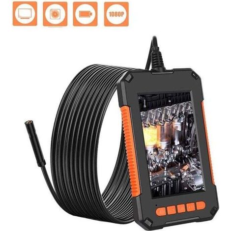 Endoscope Industriel, Camera Endoscopique 1080P HD, Camera d'Inspection Canalisation, Écran HD 4,3 Pouces, Lumières LED 8, couleur orange(10M)