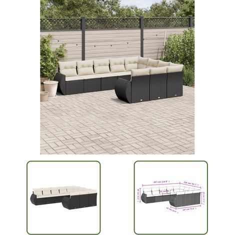 The Living Store 10-tlg. Garten-Sofagarnitur mit Kissen Schwarz Poly Rattan - Gartenmöbel Set - PE-Rattan Möbel - Outdoor Lounge - Garten Sofa - Wetterfeste Gartenmöbel (1/3)