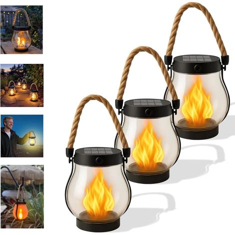 Solar-Laternen für den Außenbereich – 4 Stück flackernde LED-Flammen, wasserdichte Hängelaternen für Terrasse, Garten und Camping (1/5)
