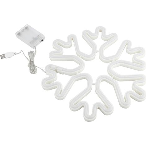 Lampe Néon LED Forme Flocon - Alimentation USB ou Piles AA - Décoration Intérieure Extérieure - Pour Fêtes et Occasions Spéciales - 1 Pièce