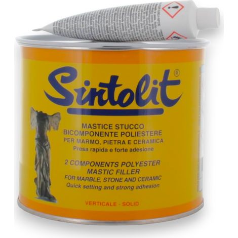 Stucco bianco in barattolo 750 ml con tubetto di indurente per marmo e ceramica SINTOLIT (1/2)