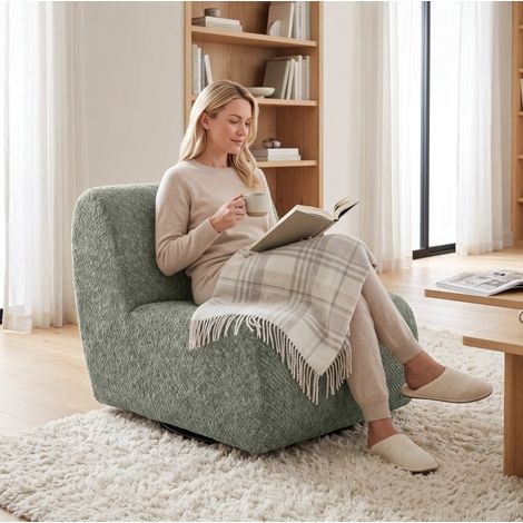 Sillón lounge giratorio 70x90x70 cm de poliéster gris, asiento amplio 360° - MEUBLIV (1/5)