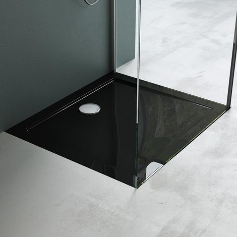 Mai & Mai Piatto Doccia Rettangolare in Acrilico Nero 75x90x4cm Installazione Filo Pavimento Design Moderno, Bordato, Antiurto, Faro2 (1/5)