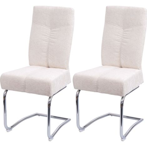 Lot de 2 chaises de salle à manger chaises de cuisine chaises cantilever métal tissu/textile chenille crème 040007395 (1/5)