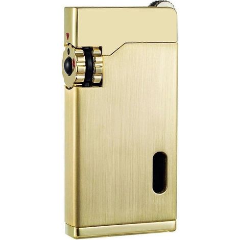 Briquet double torche coupe-vent rechargeable butane, cuisine camping plein air, cadeau mari père, couleur or (1/5)