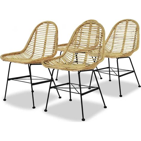 Chaises de salle à manger, ensemble de 4, en rotin naturel (1/5)