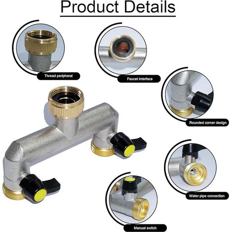 RoseFlower 2 Voies Raccord de Tuyau D'arrosage, Adaptateur Tuyau Arrosage en Laiton de 3/4" - Hose Splitter Valves plomberie pour l'irrigation du Jardin, Robinet Extérieur et Minuteries d'Arrosage (1/4)