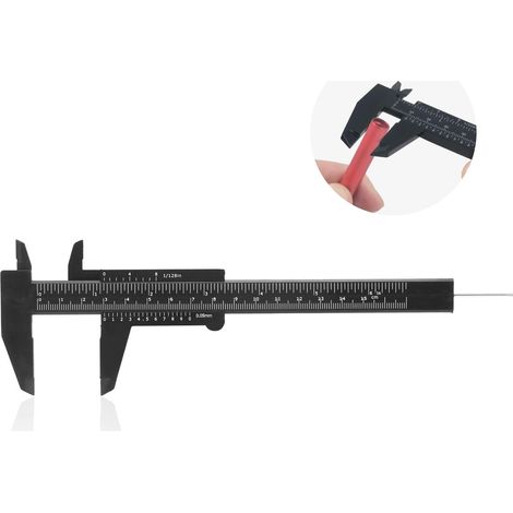 Pied à coulisse de 150 mm, Mini outil de mesure de règle à double échelle en plastique, outil de mesure à échelle de haute précision pour menuiserie, bijoux(Noir).