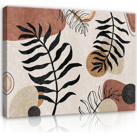 Peinture sur toile feuilles boho grand beige 120x80 (1/3)