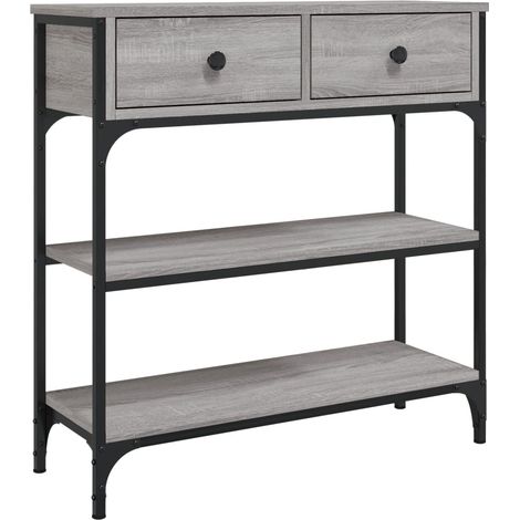 Table d'appoint console pratique avec tiroirs de rangement et étagères 72,5 x 25 x 75 cm bois d'ingénierie gris DEC032233 (1/5)