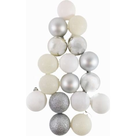Boules de Noël 17 pcs Ø5cm - Argent / Blanc - SILUMEN