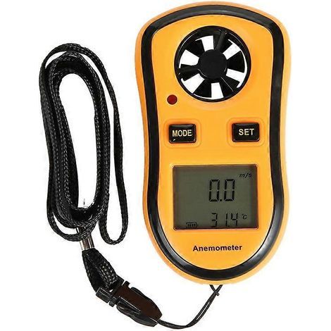 Anémomètre numérique (jaune), mesure la vitesse du vent et la température. (1/4)