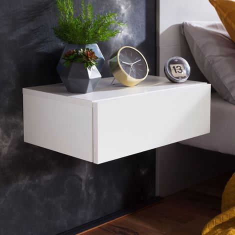 Chevet suspendu 1 tiroir 46x30x15 cm en bois blanc - PRISTINA (1/5)
