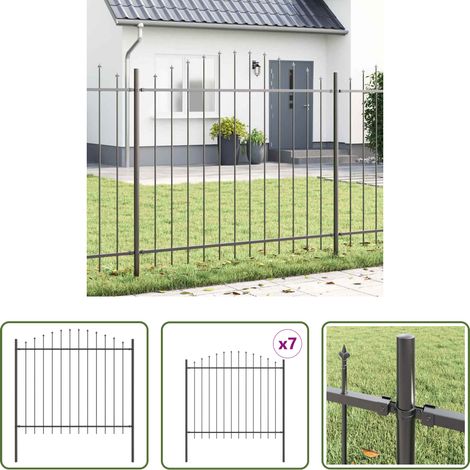 vidaXL Stahlzaun - Gartenzaun 7 pcs Grau 170 x 190 cm Pulverbeschichteter Stahl (1/5)