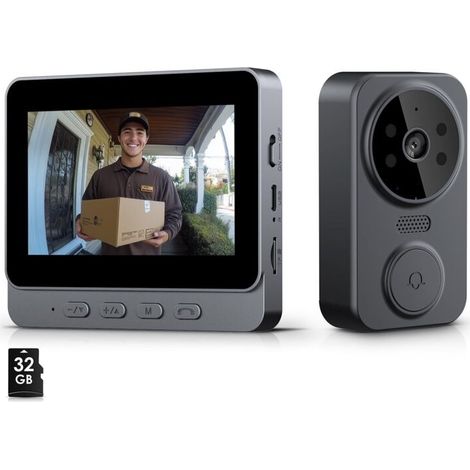 Sonnette vidéo sans fil extérieure – Caméra HD 30W – Écran 4,3 pouces – Vision nocturne 120° – Audio bidirectionnel – Carte mémoire 64 Go (1/5)
