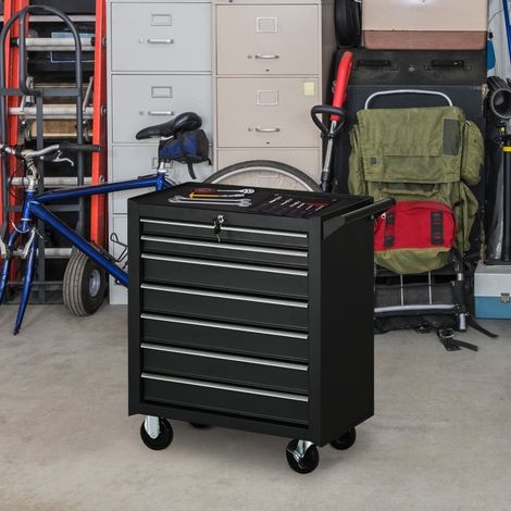 Carro de herramientas de acero negro 69x33x75 cm con 7 cajones con cerradura - MEUBLIV (1/5)