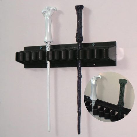 Présentoir mural 10 baguettes WandWiz noir, support collection baguettes répliques, vis incluses (1/4)