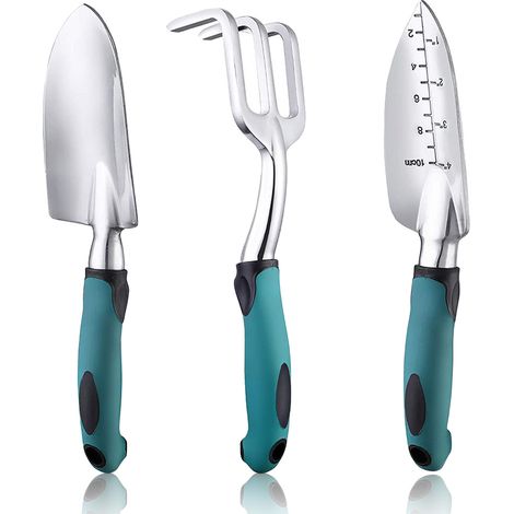 Ensemble Outils Jardinage - Kit 3 Pièces Aluminium Moulé - Pelle Transplantoir Râteau - Pour Terrasse Et Potager (1/5)