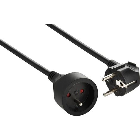 Schwarzes 5-m-Verlängerungskabel, 3G1,5 mm²-Kabel, 16-A-Stecker, Kindersicherung, für den Innen- und Außenbereich geeignet