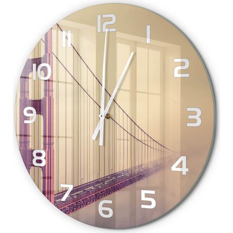 Horloge Murale Ronde Installation Facile Verre Silencieuse pour Salon Cuisine Pont de San Francisco fi 60 cm (1/5)