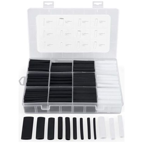 300Pcs Gaine Thermorétractable avec Colle Ratio 3:1 Tube Thermorétractable 7 Tailles, 2 Couleur (Noir, Blanc) (1/5)