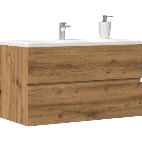 Vidaxl – Armoire d'évier chêne artisanal 90x38,5x45 cm – Bois d'ingénierie – Grand espace de rangement – Design mural pour salle de bain