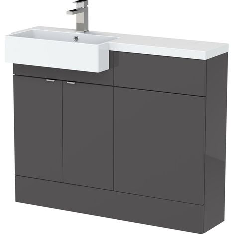 Alrewas Contemporary 2 Door Left-Hand Floor Standing Combination Unit with Basin, Gloss Grey, 1100mm