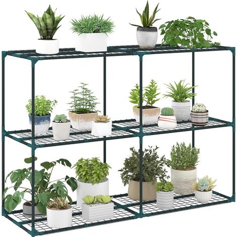 Étagère pour plantes en pot, design en maille, 3 niveaux, support à outils, rangement pour plantes de terrasse, idéale pour jardin et terrasse (1/5)