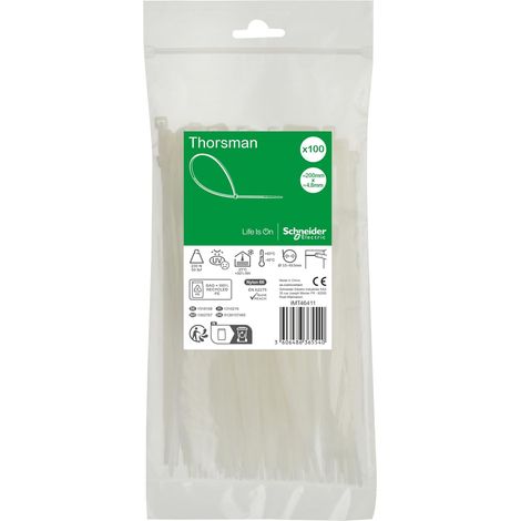Schneider Electric Thorsman 100 fascette stringicavo in poliammide 200 x 4,8 mm, colore trasparente, diverse dimensioni, bordi arrotondati lisci, super resistenti, fascette autobloccanti per la (1/3)